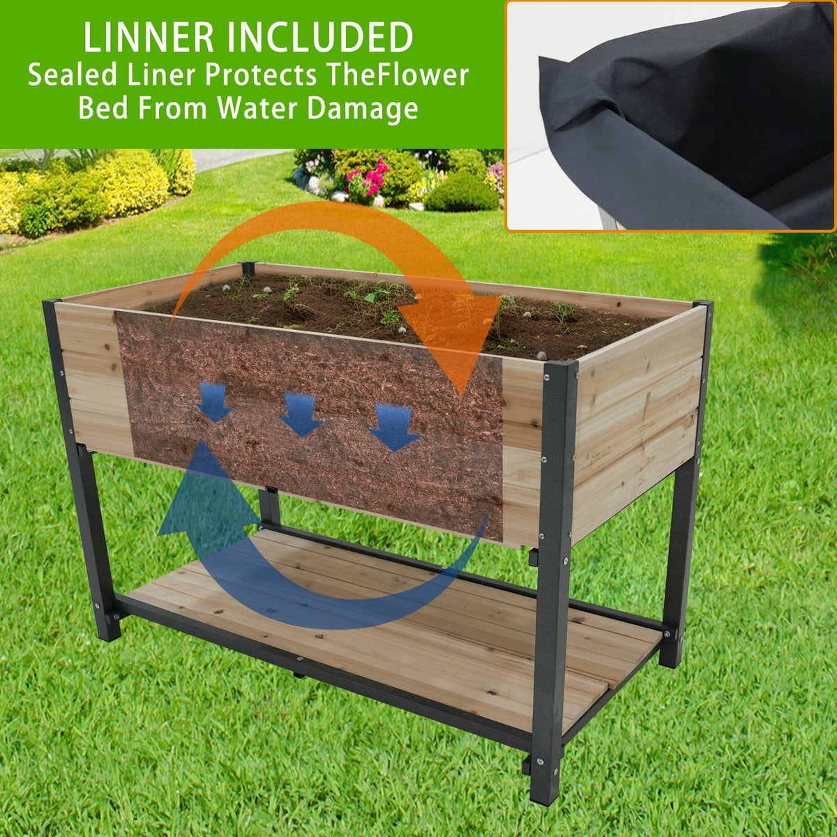 45in iron-wood garden bed with storage racks in wood finish by HouseOfZazla on Tampa Home & Garden Store