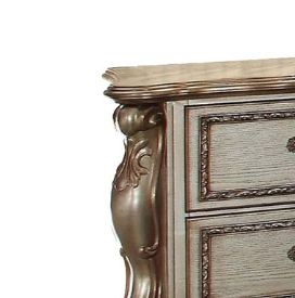 Dresden - Vintage Nightstand, HouseOfZazla, ornate carved leg, distressed cream and gray finish on Tampa Home & Garden Store