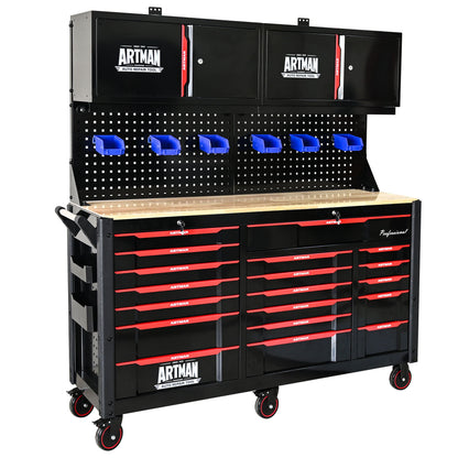 Wall-mounted double-door storage cabinet with tool rack and hooks, black with red accents ARTMAN on Tampa Home & Garden Store