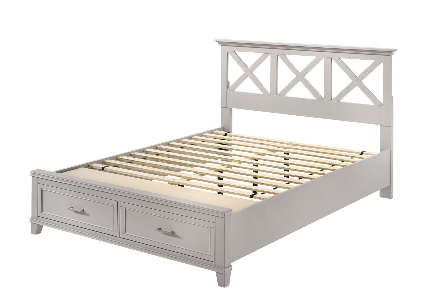 Ample Storage Bed with X Headboard and Wood Base