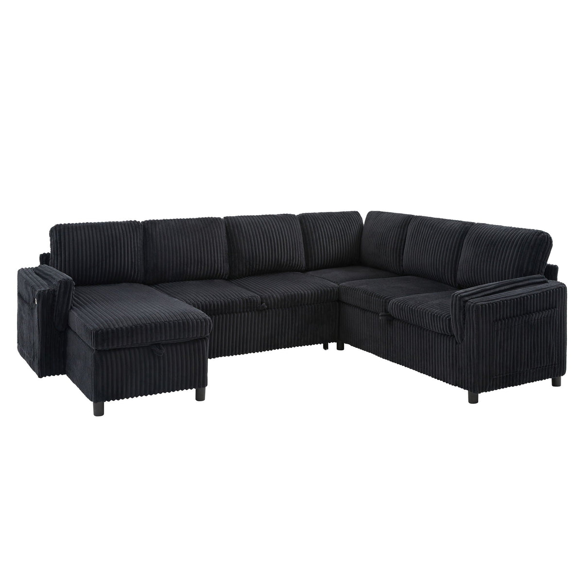 Convertible U-Shaped Sectional Sofa Bed in black with USB ports and storage by HouseOfZazla on Tampa Home & Garden Store