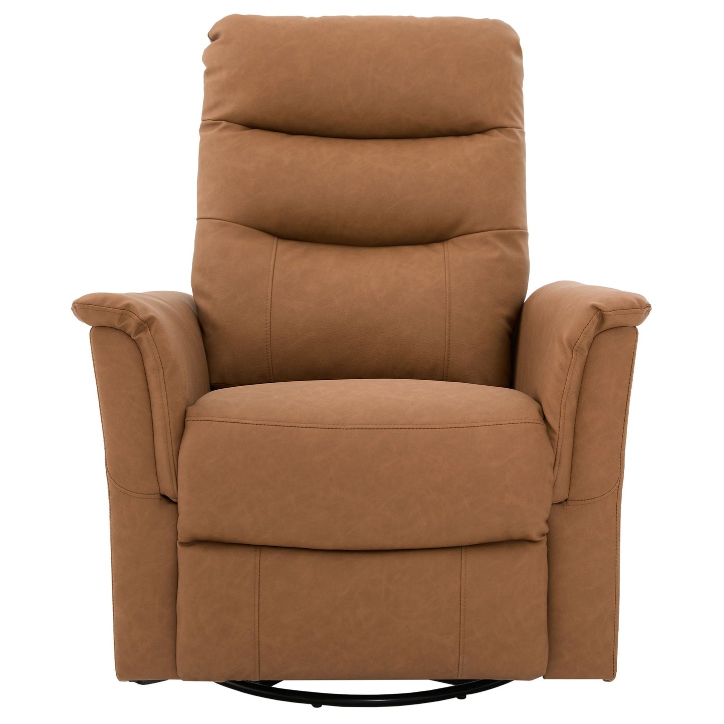 Manual recliner chair by HouseOfZazla in brown leather with padded back and arms and swivel base on Tampa Home & Garden Store