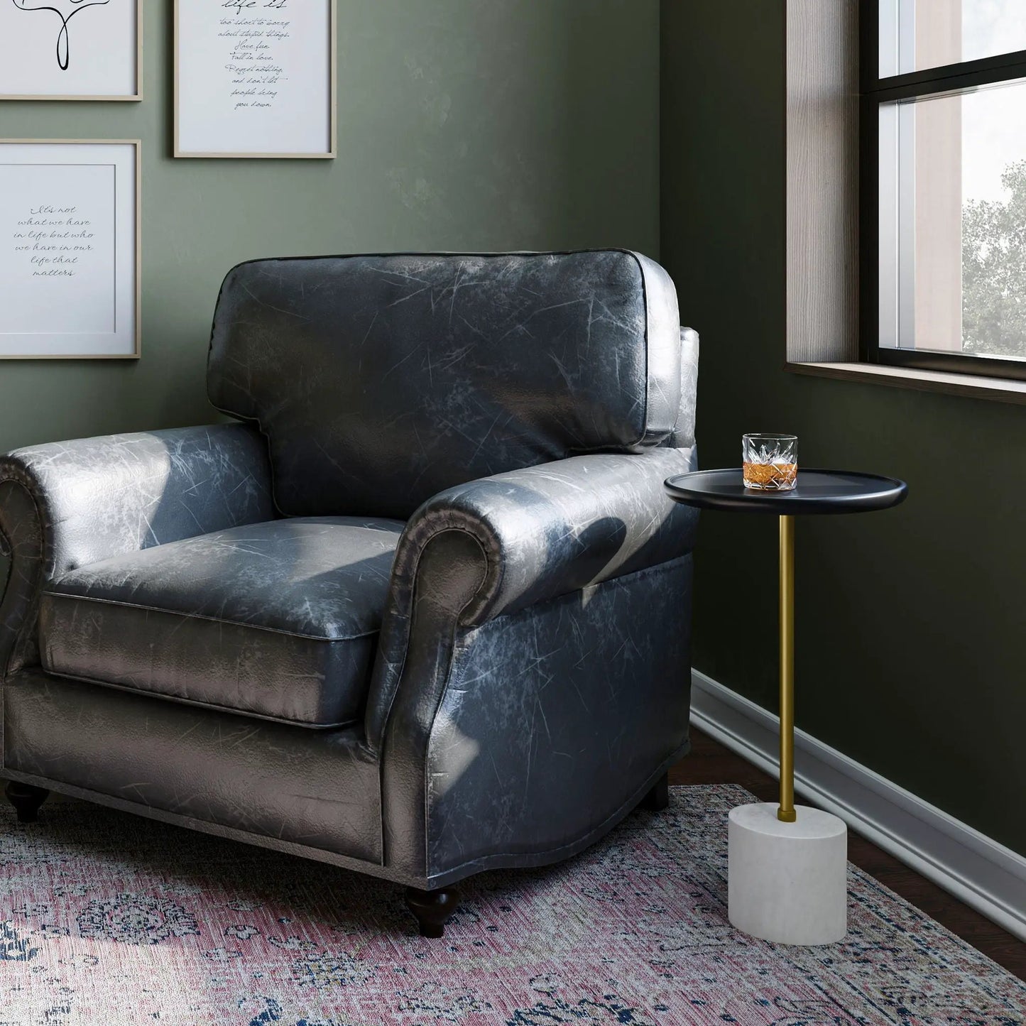 Turner Side Table With Marble Base and Frame