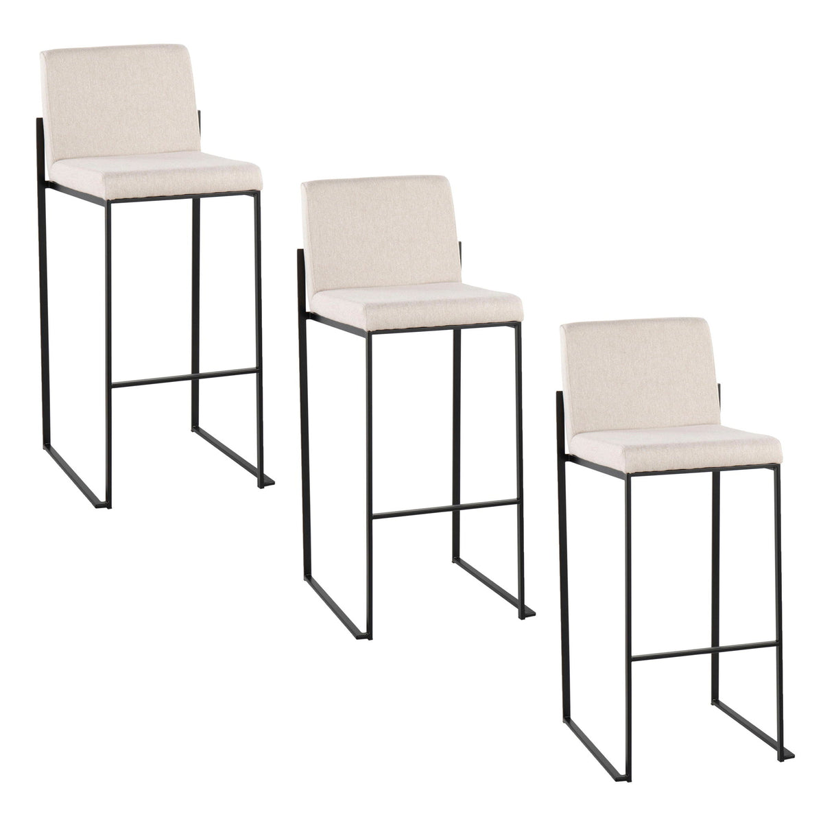 High back contemporary barstool set with beige fabric upholstery and black metal frame, set of 4 on Tampa Home & Garden Store