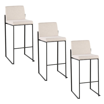 High back contemporary barstool set with beige fabric upholstery and black metal frame, set of 4 on Tampa Home & Garden Store