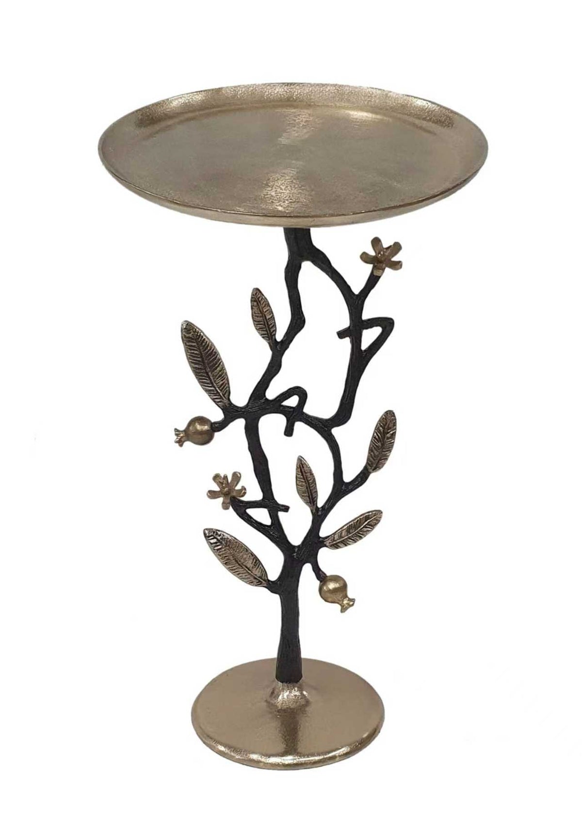 End Table Black and Gold Aluminum with tree-branch base and pomegranate accents on Tampa Home & Garden Store