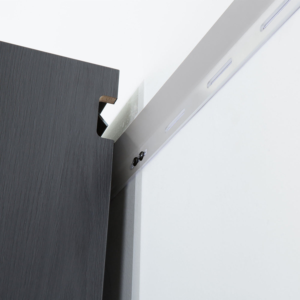 Garage Cabinet Set with Soft Closing Drawers - Metallic Gray close-up of rail hardware on Tampa Home & Garden Store