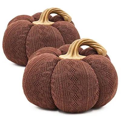 Pumpkin sculptures set of 2 in dark brown knit texture by Unique Piece Furniture on Tampa Home & Garden Store
