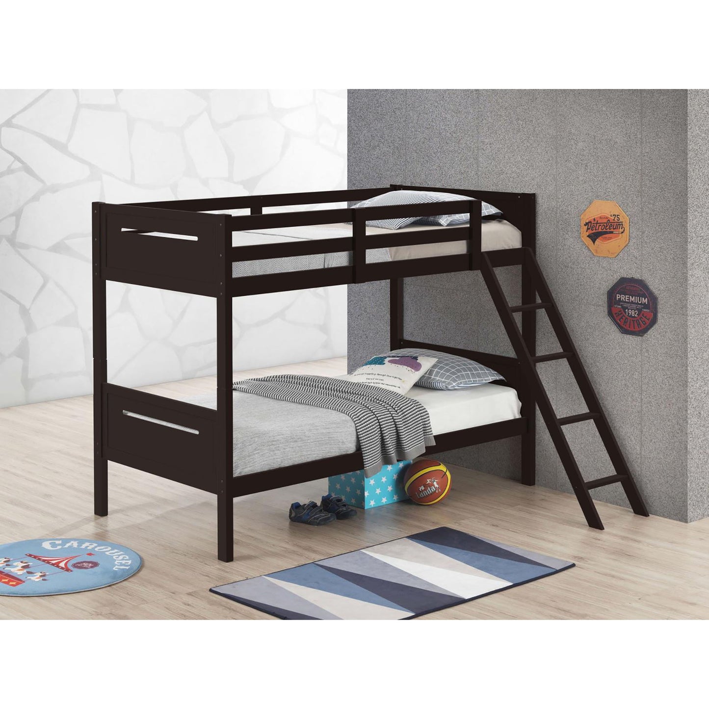 Bunk bed with built-in ladder, safety guardrails and angled access step, dark HouseOfZazla on Tampa Home & Garden Store
