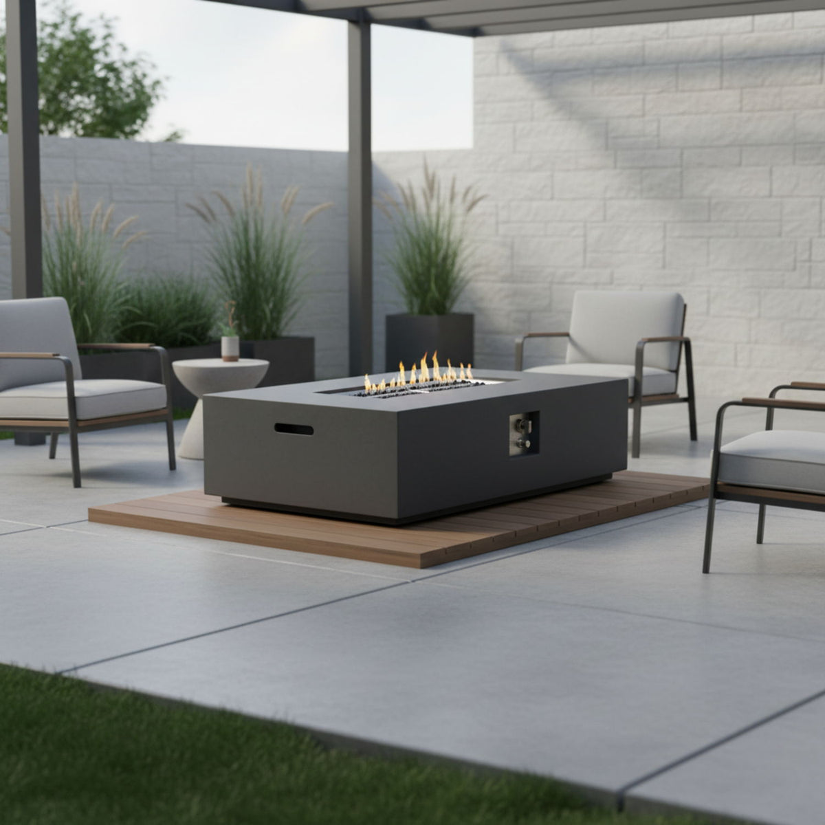 Rectangular gray fire pit table 50,000 BTU outdoor fire pits HouseOfZazla on Tampa Home & Garden Store