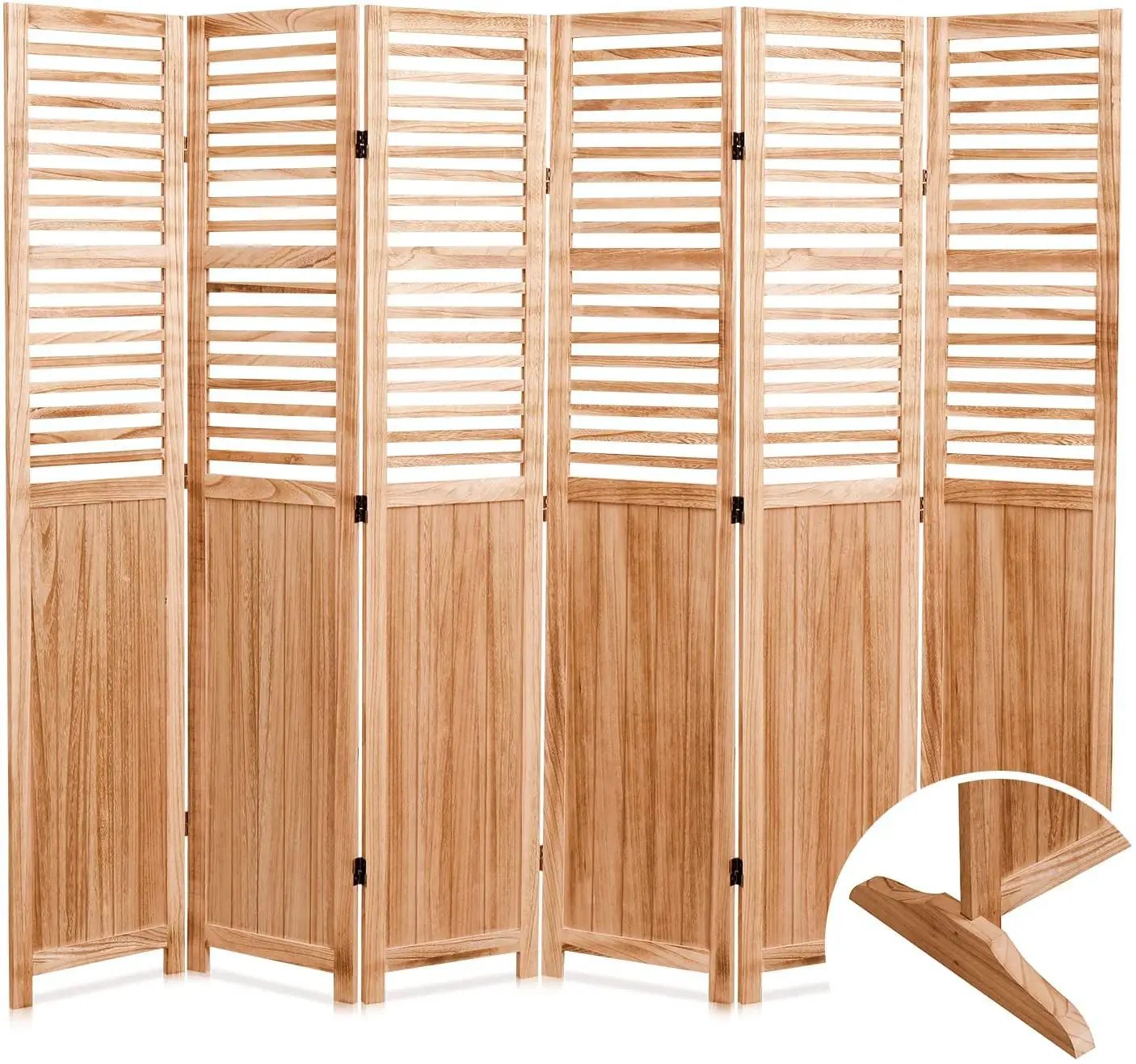 Six-panel folding room divider in wood with slatted louvers by Unique Piece Furniture on Tampa Home & Garden Store