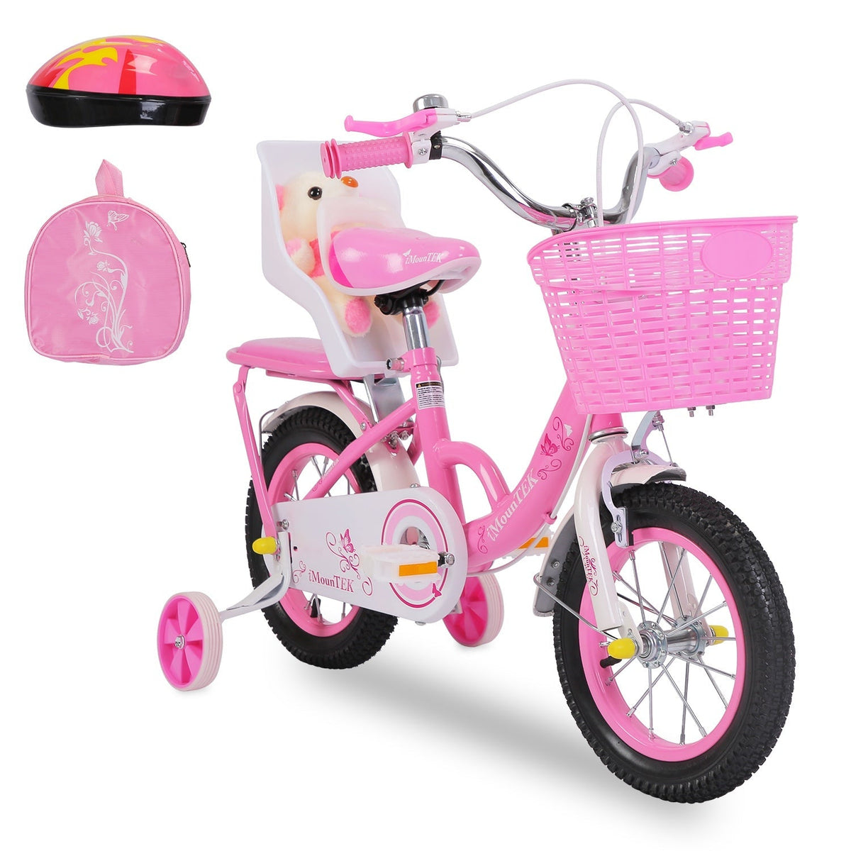 GemGear 16in pink carbon steel kids bike with detachable training wheels, front basket and helmet on Tampa Home & Garden Store