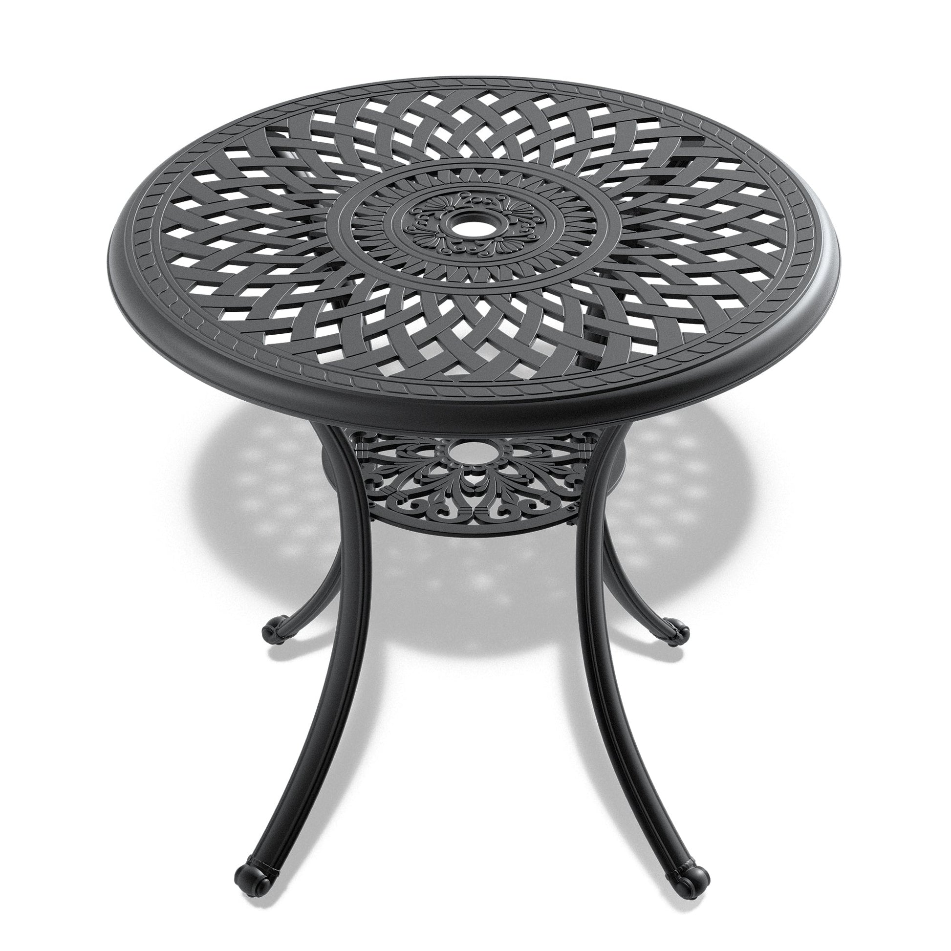 Ø30.71-inch Cast Aluminum Patio Dining Table With Black Frame and Umbrella Hole - Tampa Home & Garden Store