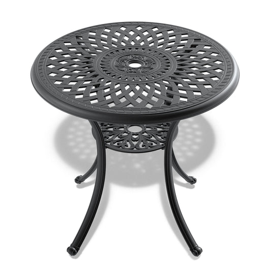 Ø30.71-inch Cast Aluminum Patio Dining Table With Black Frame and Umbrella Hole - Tampa Home & Garden Store