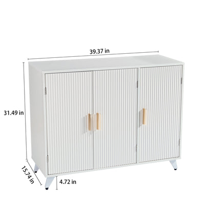 ideboard with wavy texture buffet cabinet, white accent cabinet with door, modern bookcase for kitchen living room - Tampa Home & Garden Store