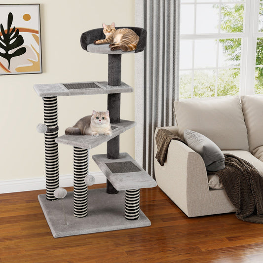 93 CM Tall Cat Tree Kitten Tower with Sisal and Jute Scratching Posts-Gray - Tampa Home & Garden Store