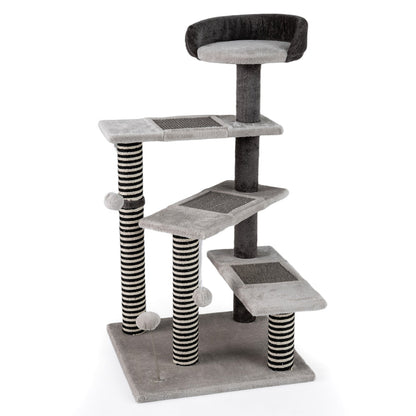 93 CM Tall Cat Tree Kitten Tower with Sisal and Jute Scratching Posts-Gray