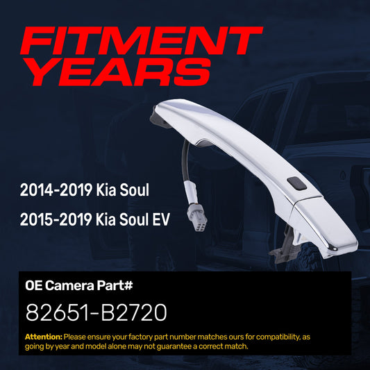 Chrome exterior door handle replacement for Kia Soul 2014-2019 and Soul EV 2015-2019, OE Part 82651-B2720, front LH w/o keyhole, Master Tailgaters on Tampa Home & Garden Store