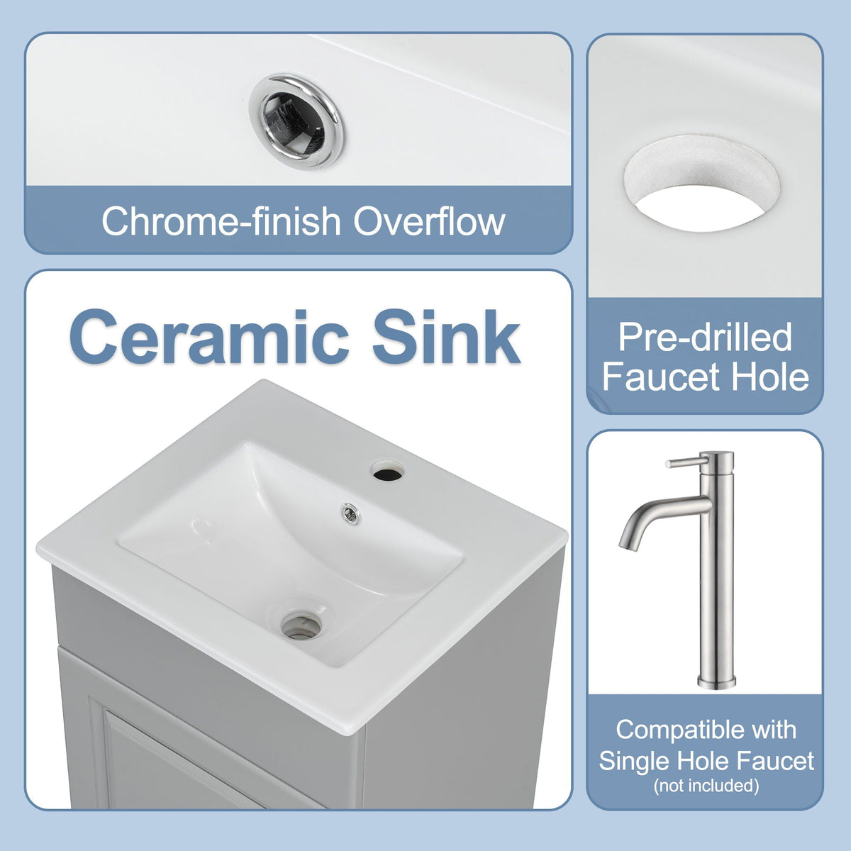 Bathroom vanity with white ceramic sink and chrome overflow, adjustable shelf option on Tampa Home & Garden Store