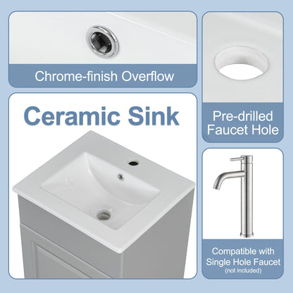 Bathroom vanity with white ceramic sink and chrome overflow, adjustable shelf option on Tampa Home & Garden Store