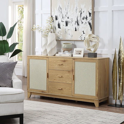 HouseOfZazla modern cane design sideboard with solid wood handles in light brown oak on Tampa Home & Garden Store