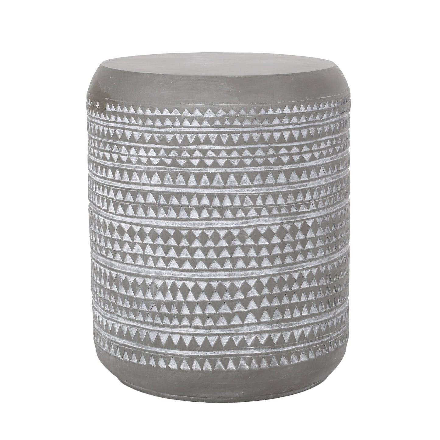 Outdoor Side Table white cylindrical with geometric triangle texture by HouseOfZazla on Tampa Home & Garden Store