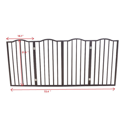 Dark brown HouseOfZazla freestanding folding pet gate for doors and stairs 72.4 inches wide on Tampa Home & Garden Store