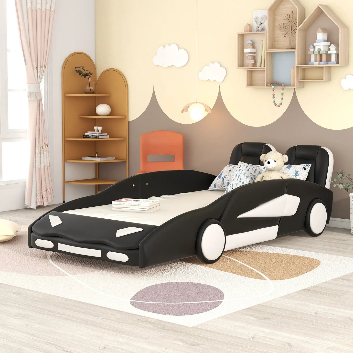 Race Car Shaped Twin Platform Bed With Wheels