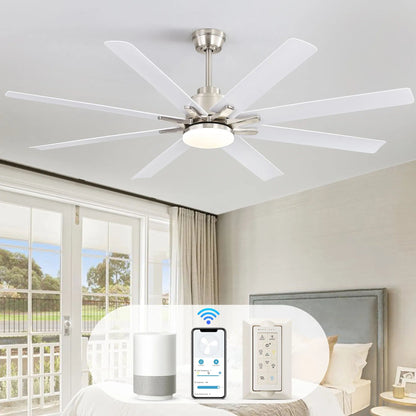 Ceiling fan with 8 white blades, dimmable LED light, remote control on Tampa Home & Garden Store