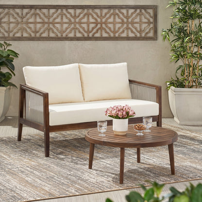 Outdoor Acacia Loveseat and Coffee Table Set