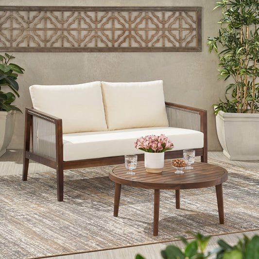 Outdoor Acacia Loveseat and Coffee Table Set