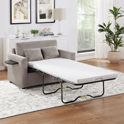 Sleeper sofa bed in gray corduroy with foldable mattress and black metal legs on Tampa Home & Garden Store
