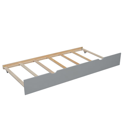 Bunk Bed by HouseOfZazla with safety guardrail, gray panel finish, wood slats on Tampa Home & Garden Store