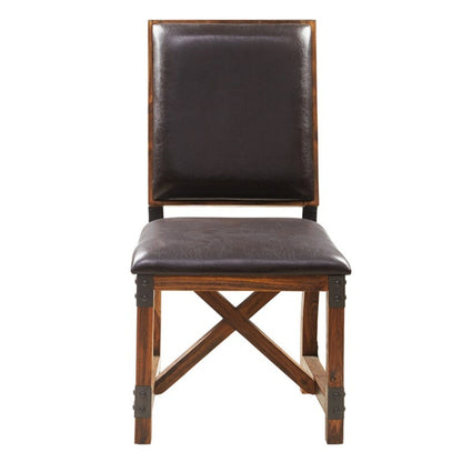 Chocolate faux leather dining chair with a solid wood frame by HouseOfZazla, tall back on Tampa Home & Garden Store