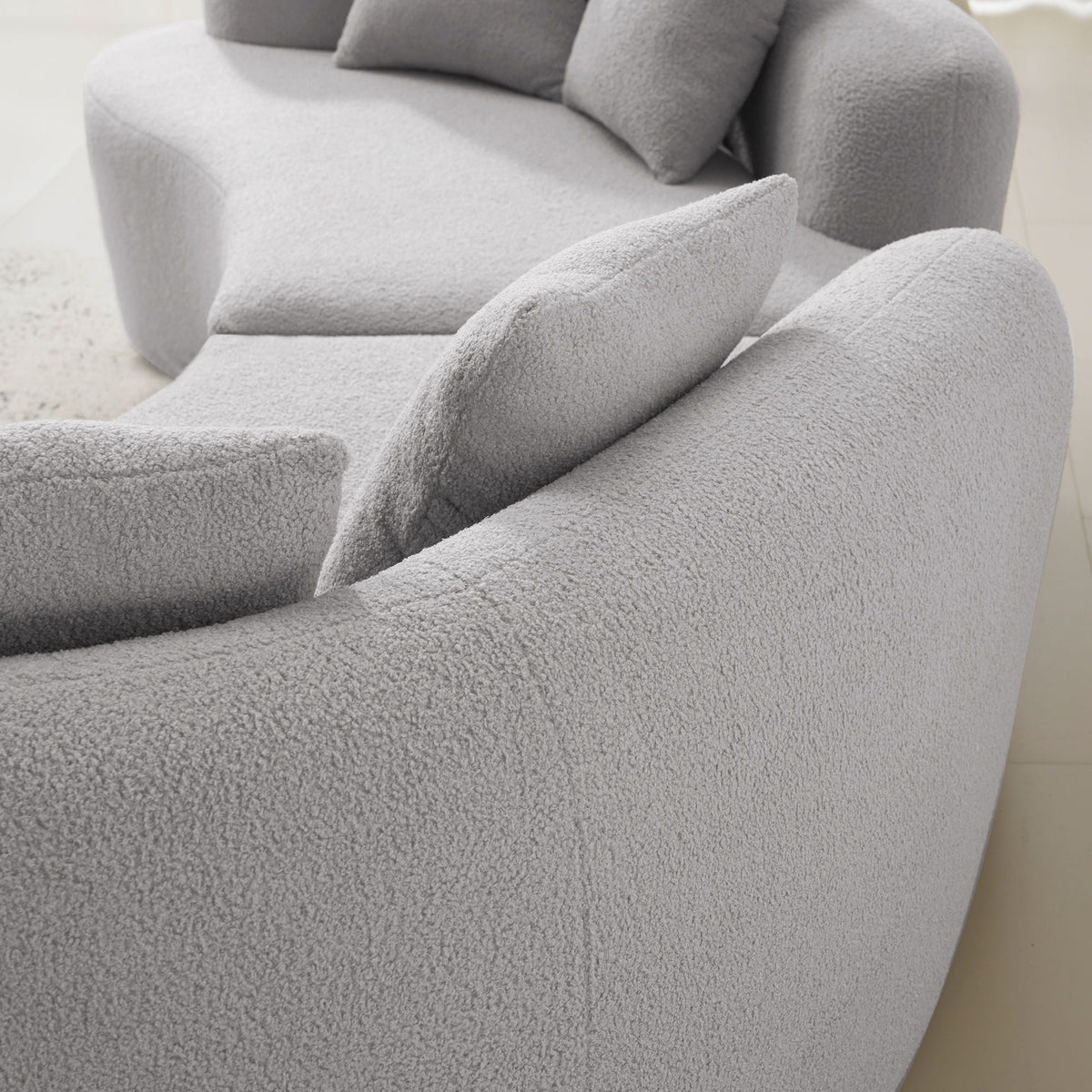 Curved 4 Seater Full Compression Sponge Sofa in light gray textured fabric, stationary sofa on Tampa Home & Garden Store