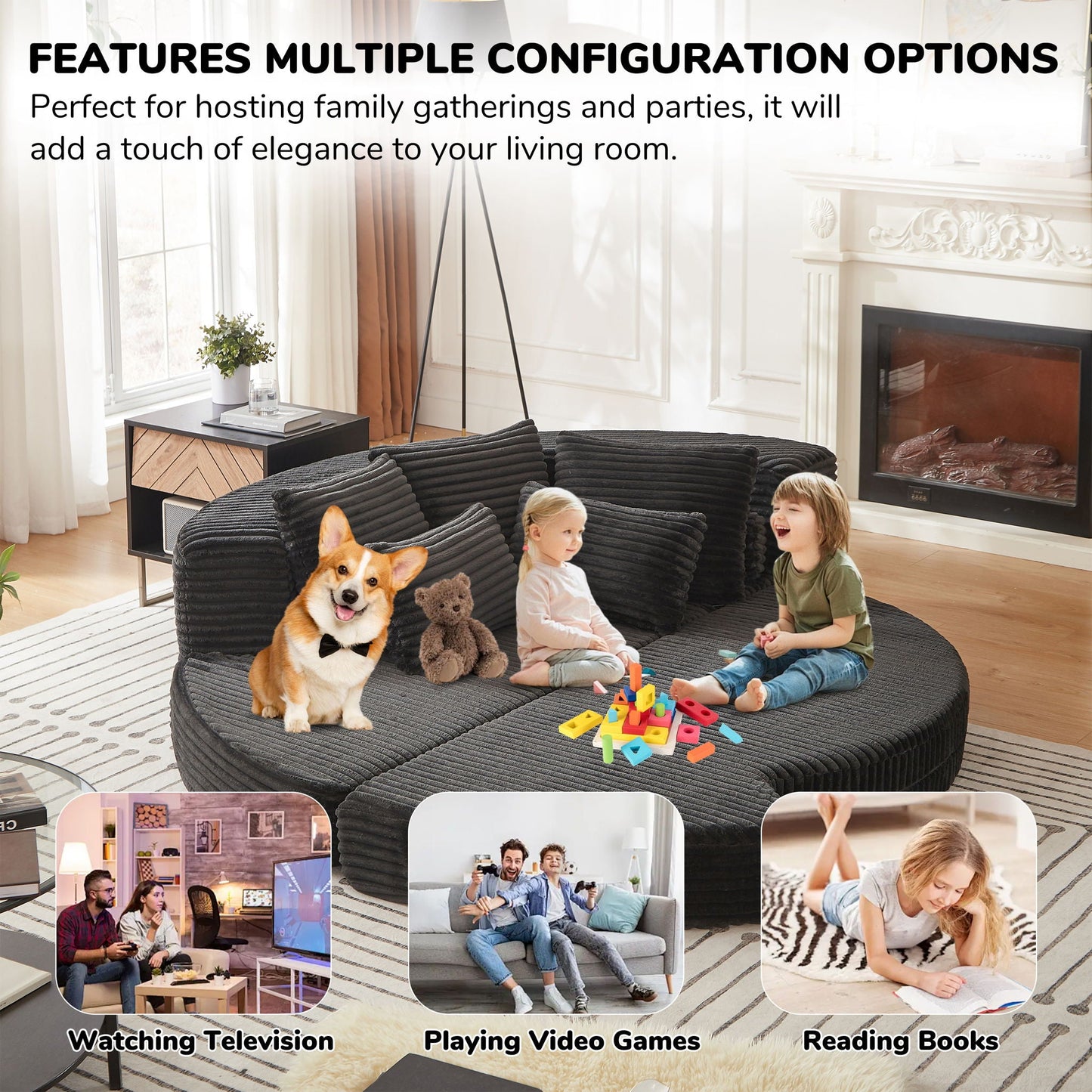 Semi Circular 2 in 1 Sofa Bed with Neck Pillow