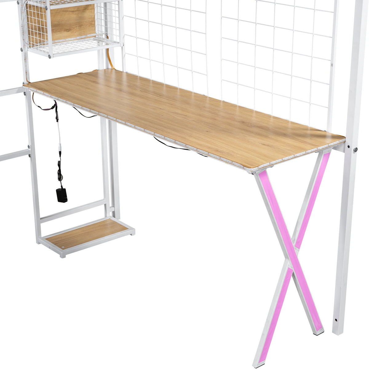 Loft bed with built-in desk and wardrobe, metal frame, LED accents, Tampa Home & Garden on Tampa Home & Garden Store