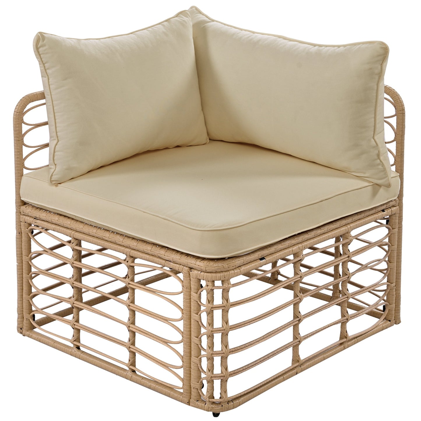 7-piece outdoor patio furniture set in brown rattan with beige cushions by HouseOfZazla on Tampa Home & Garden Store