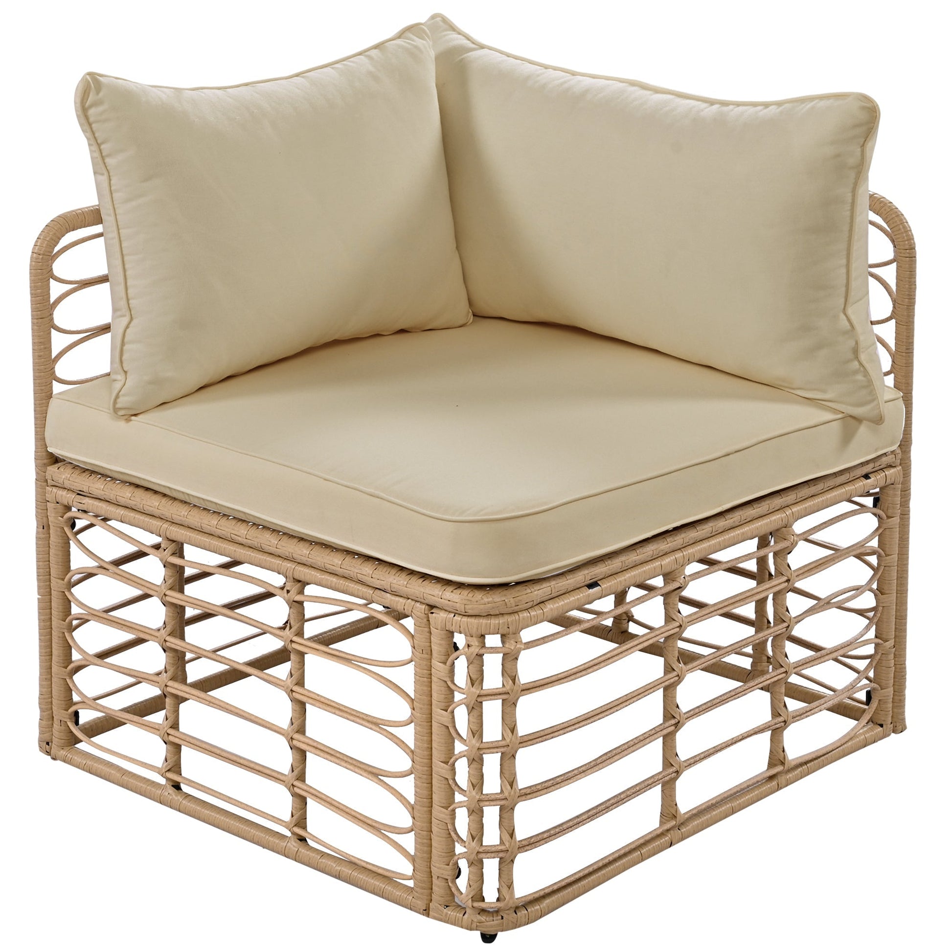 7-piece outdoor patio furniture set in brown rattan with beige cushions by HouseOfZazla on Tampa Home & Garden Store