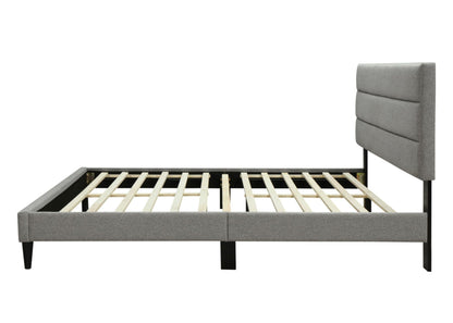 Full Sized Channel Bed with gray upholstered headboard and slatted platform by HouseOfZazla on Tampa Home & Garden Store
