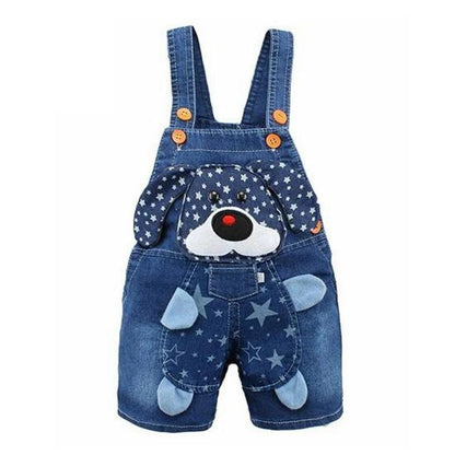 Stevvex denim baby overalls with star print and dog face patch adjustable straps on Tampa Home & Garden Store