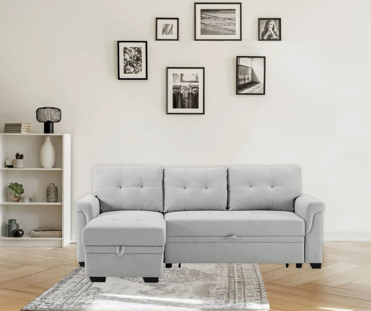 Sierra reversible sleeper sectional sofa with storage chaise in light gray fabric by Unique Piece on Tampa Home & Garden Store