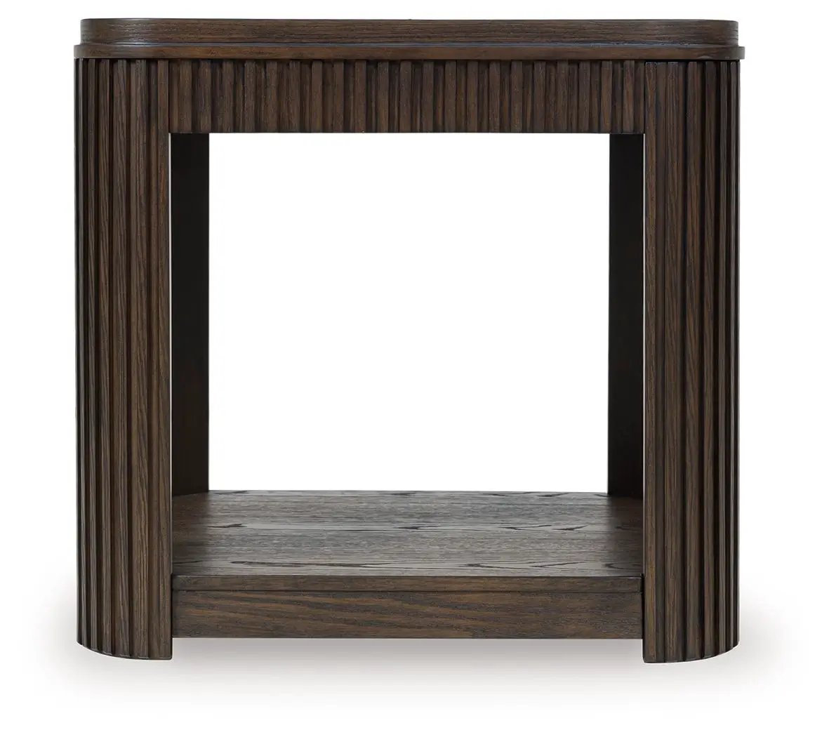 Carlibrie Rectangular End Table dark wood ribbed sides and shelf Unique Piece Furniture on Tampa Home & Garden Store