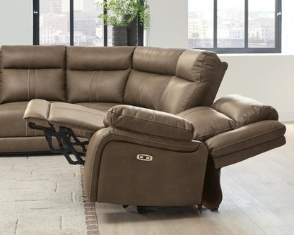 Max-Momentum reclining sectional brown leather by Unique Piece Furniture with exposed reclining mechanism on Tampa Home & Garden Store