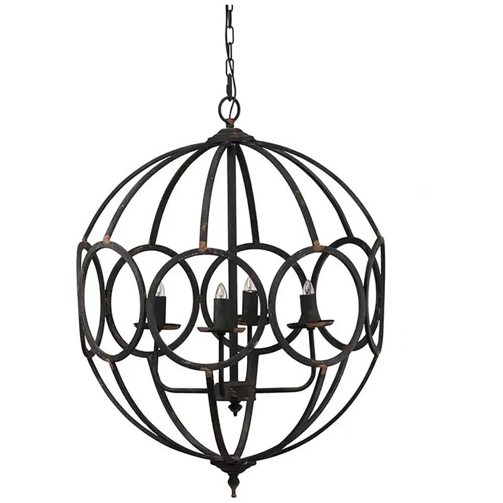 4-light black metal chandelier with circular hoop frame and candle bulbs, adjustable chain on Tampa Home & Garden Store