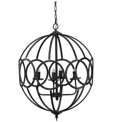 4-light black metal chandelier with circular hoop frame and candle bulbs, adjustable chain on Tampa Home & Garden Store