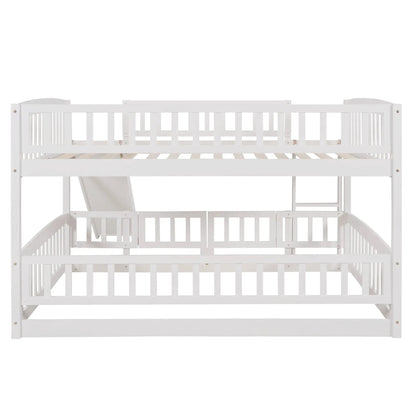 Low Bunk Bed With Slide Fence and Ladder
