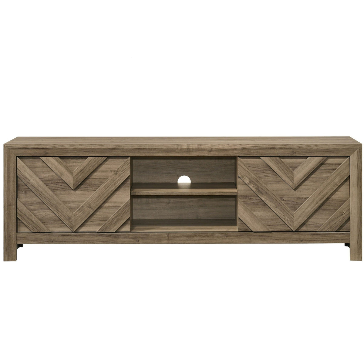 TV Stand Chevron Patterned Light Brown Wood by HouseOfZazla with sliding doors on Tampa Home & Garden Store