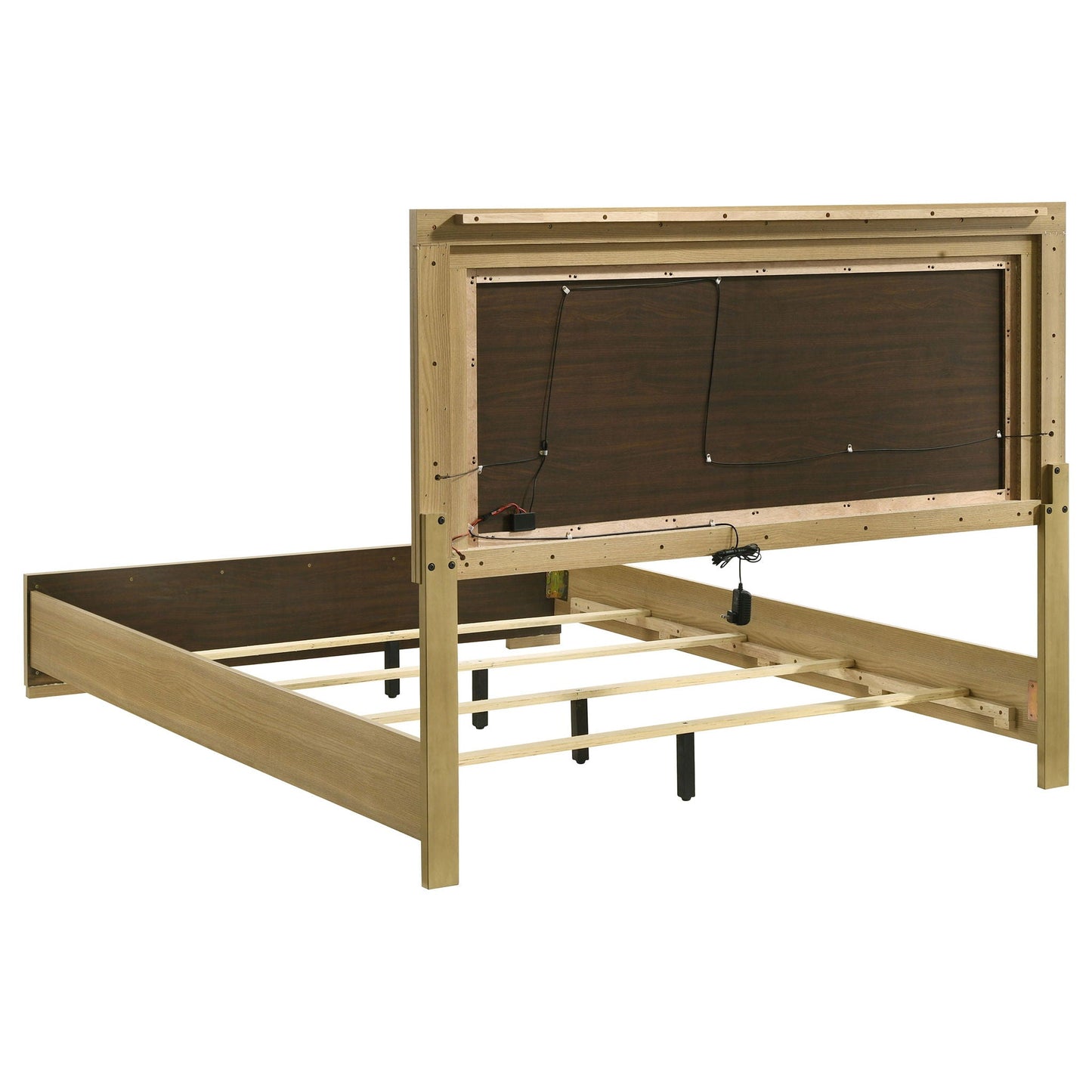 Lincoln LED Panel Bed with Touch Light Headboard in natural wood frame with dark panel on Tampa Home & Garden Store