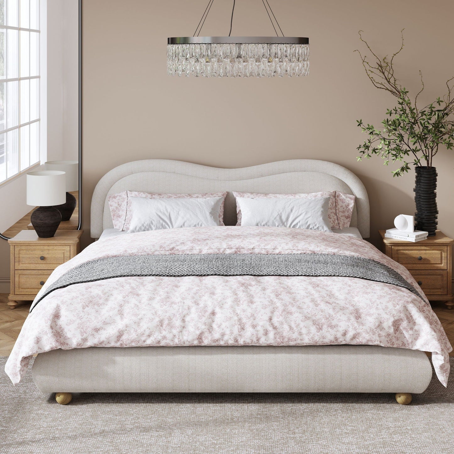 Upholstered Platform Bed with Curved Headboard
